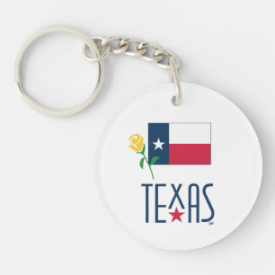 Porte-clefs Symboles du Texas, drapeau du Texas et rose jaune