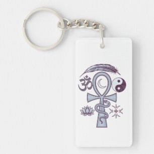 Porte-clefs Symboles sacrés - Ankh, serpent et équilibre cosmi