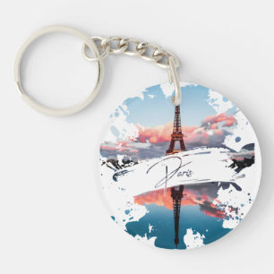 Porte-clefs T-Shirt Art Splash Aquarelle Paris Tour Eiffel
