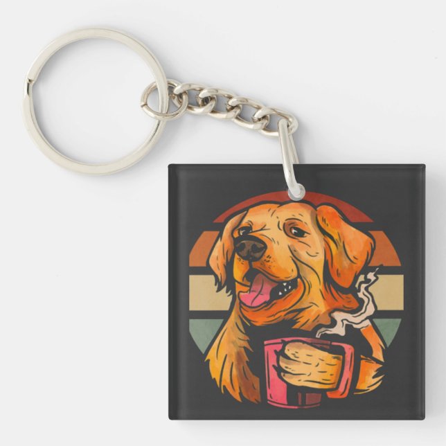 Porte-clefs T-shirt café chien doré (Devant)