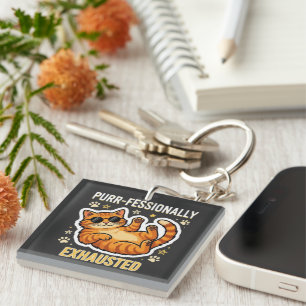 Porte-clefs T-shirt chat mignon professionnellement épuisé