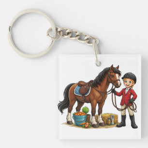 Porte-clefs T-shirt de dessin animé d'un jeune cavalier heureu