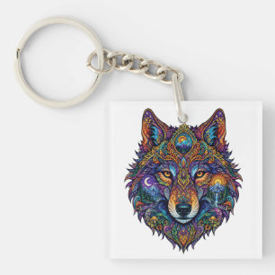 Porte-clefs T-shirt graphique loup géométrique coloré - Artist