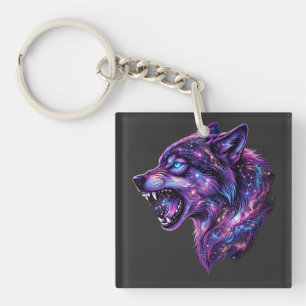 Porte-clefs T-Shirt Graphique Loup Hurlant Galaxie Cosmique Cé