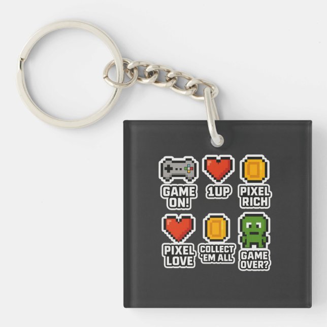 Porte-clefs T-Shirt Rétro Pixel Gamer | Icônes & Jeux 8 Bits  (Devant)