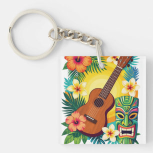 Porte-clefs T-Shirt Vibes de Fête Tiki Ukulele Tropical Luau
