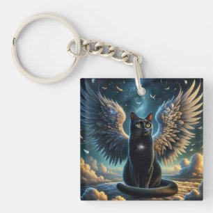 Porte-clefs Tabby Angel Chat assis sur un Porte - clé Cloud