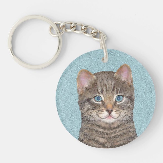 Porte-clefs Tabby Gris Peinture De Chat - Cute Art De Chat Ori (Devant)