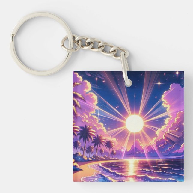 Porte-clefs Tableau de l'Imaginaire de plage du coucher de sol (Devant)