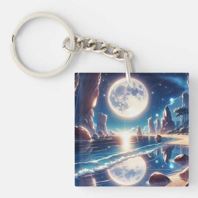 Porte-clefs Tableau De Plage Lune Idyllique (Devant)