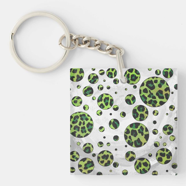 Porte-clefs Taches de polka Léopard Noir et Vert (Devant)