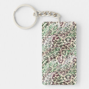 Porte-clefs tacheté, léopard, tropical, palmier, feuille, brun