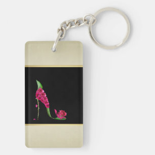 Porte-clefs Talons Fleur Élégants Modernes Féminins, Noir, Crè