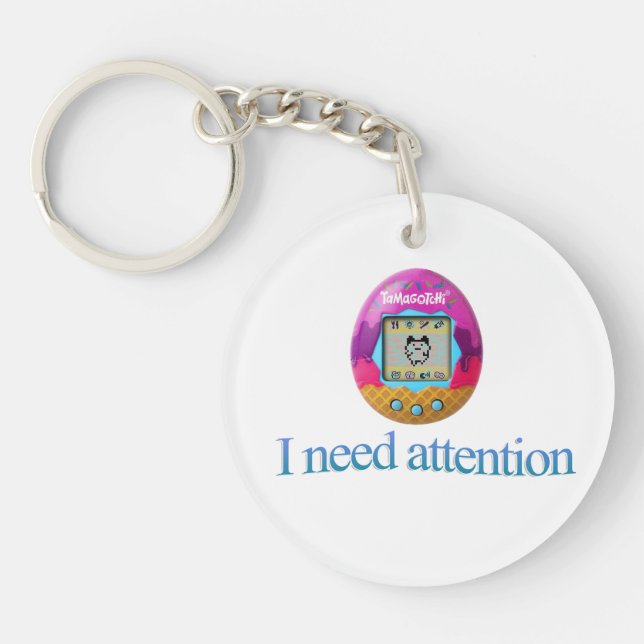 Porte-clefs Tamagotchi "J'ai besoin d'attention" (Devant)