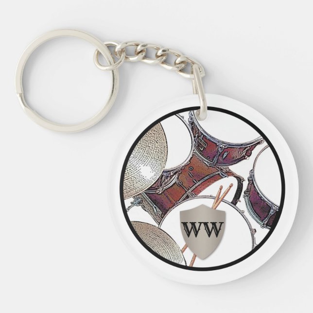 Porte-clefs Tambour Monogram Snare Drum Kit Tambons Musique K (Devant)