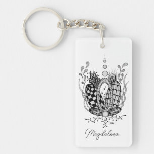 Porte-clefs Tangle Art : Design floral, ovale -