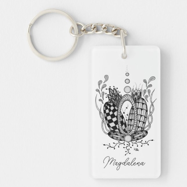 Porte-clefs Tangle Art : Design floral, ovale - (Devant)