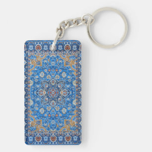 Porte-clefs Tapis persan turc bleu oriental antique