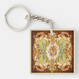 Porte-clefs tapisserie florale victorienne à l'air brun vert r