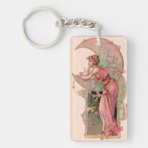 PORTE-CLEFS TAROTS/ LADY DE LA LUNE AVEC FLEURS EN ROSE