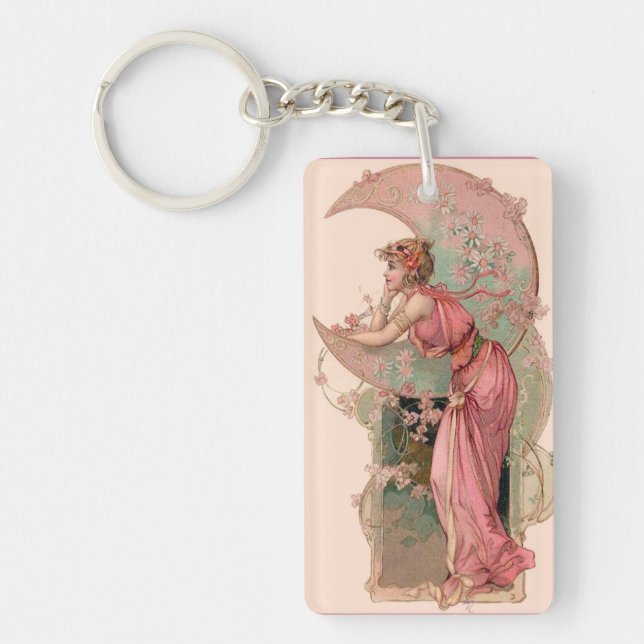 PORTE-CLEFS TAROTS/ LADY DE LA LUNE AVEC FLEURS EN ROSE (Devant)