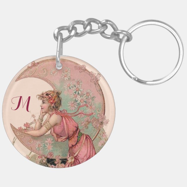 PORTE-CLEFS TAROTS / LUNE LADY, FLEURS EN ROSE, MONOGRAMME (Dos droit)