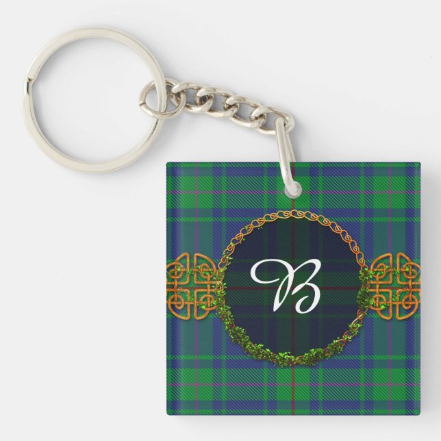 Porte-clefs Tartan et monogramme de Burt (Devant)