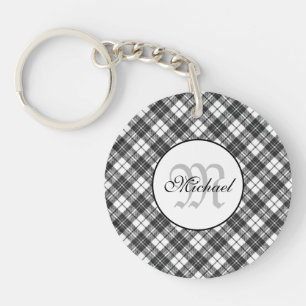 Porte-clefs Tartan motif Noël noir blanc Monogramme