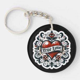 Porte-clefs Tatouage de cœur d'amour véritable Autocollant Sty