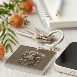 Porte-clefs Taureau Longhorn Rugissant Drapeau Américain Weste