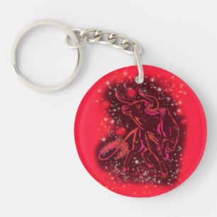 Porte-clefs Taureau Magique Rouge Neon Courir À Starry Night