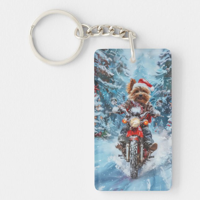 Porte-clefs Tchiens de Biewer Terrier à moto Noël (Devant)