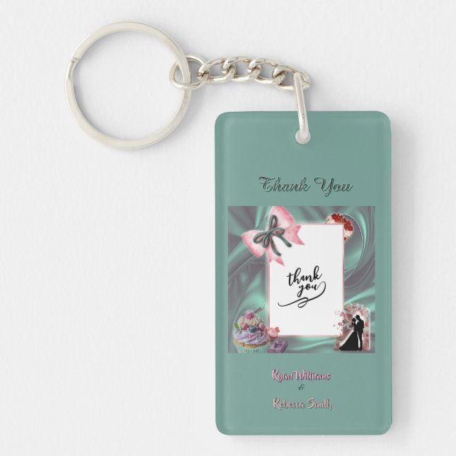 Porte-clefs Teal & Blush Wedding Acrylic Keychain  (Devant)