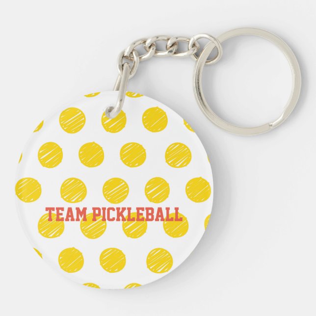 Porte-clefs Team Pickleball Yellow Polka Dot Balls Sports (Dos)