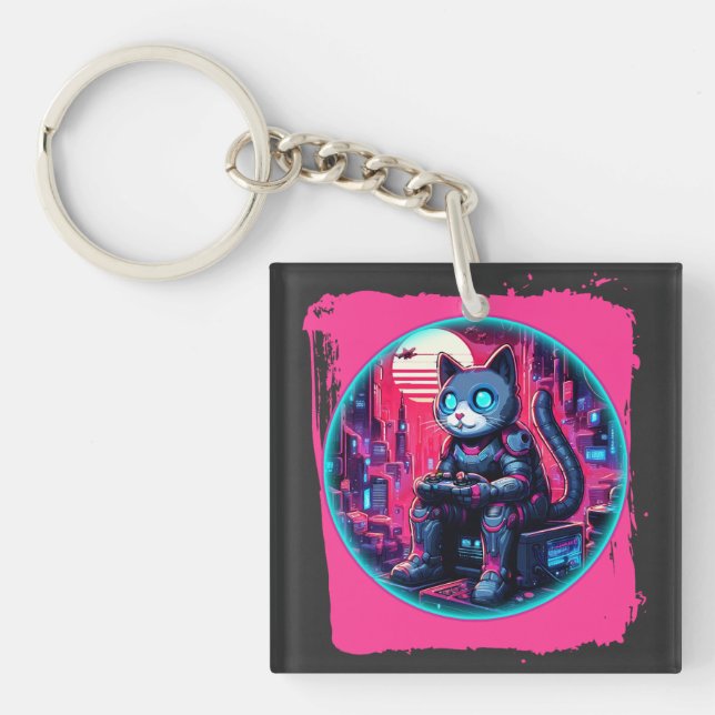 Porte-clefs Technologies Feline futuriste (Devant)