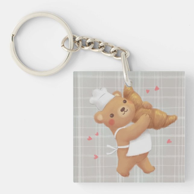 Porte-clefs Teddy le Baker avec Croissant (Devant)