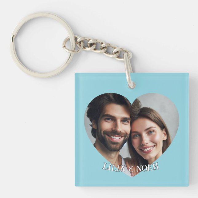Porte-clefs Télécharger personnalisé Coeur Couple Photo Ajoute (Devant)