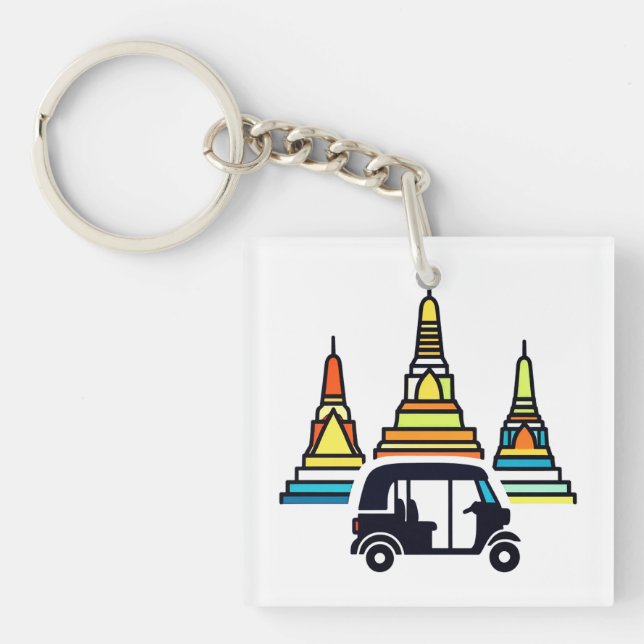 Porte-clefs Temples thaïlandais et tuk tuks (Devant)