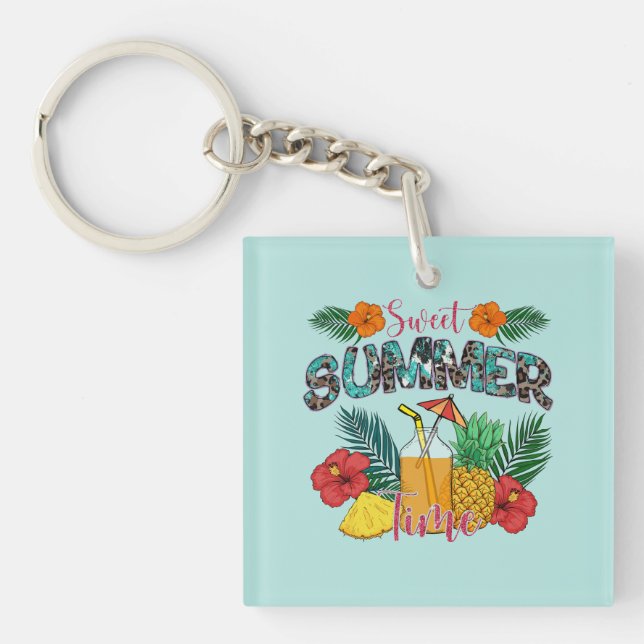 Porte-clefs Temps d'été doux | Fruits tropicaux et fleurs (Devant)