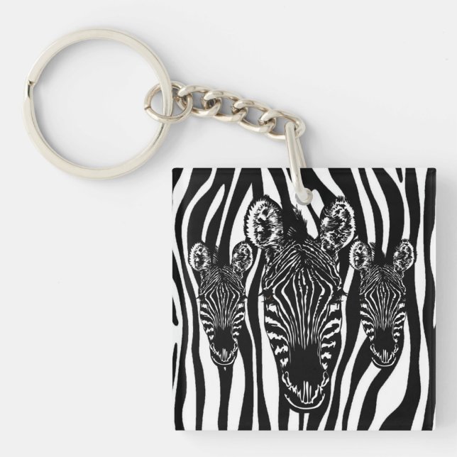 Porte-clefs Tendance Zebra Herd sur Zebra Imprimer (Devant)
