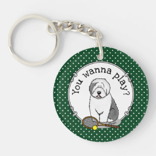 Porte-clefs Tennis Old English Sheepdog (Gris 1) Chien mignonn