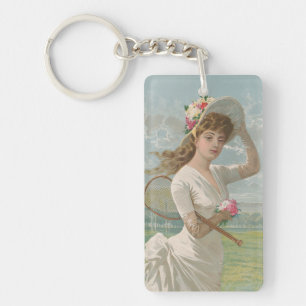 Porte-clefs Tenniswoman victorienne avec chapeau à fleurs Anti