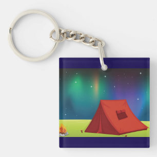 Porte-clefs Tente de camping sous les lumières du Nord vibrant