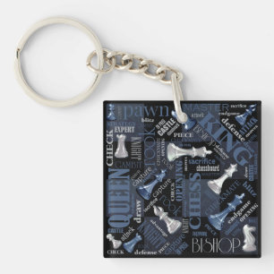 Porte-clefs Termes et pièces d'échecs Argent et bleu ID784