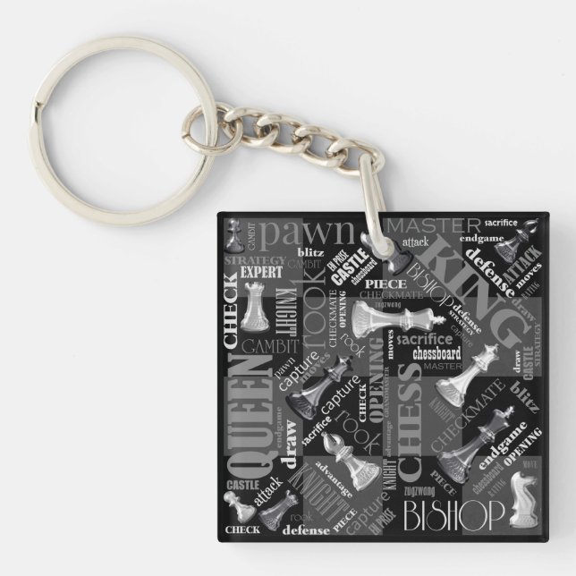 Porte-clefs Termes et pièces d'échecs noir et blanc ID784 (Devant)