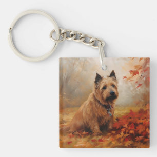 Porte-clefs Terrier Australien dans les feuilles d'automne qui