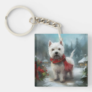 Porte-clefs Terrier Blanc de West Highland dans la neige Noël
