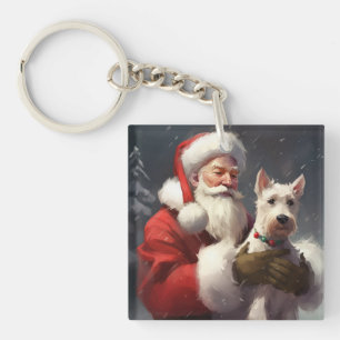 Porte-clefs Terrier Fox à poil dur Père Noël Noël Fête