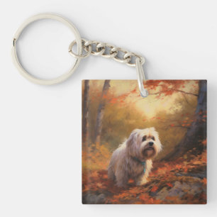 Porte-clefs Terrier tibétain à l'automne Feuilles automne Insp