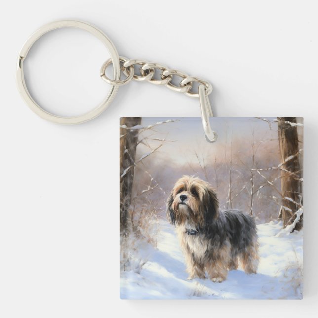 Porte-clefs Terrier Tibétain Laissons Il Neige Noël (Devant)